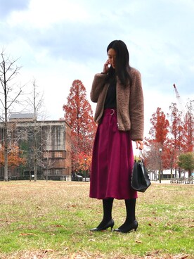 「ラップスカート」｜「アイテム（ブルゾン）」を使った、りなさん（レディース・166cm）の冬コーディネート