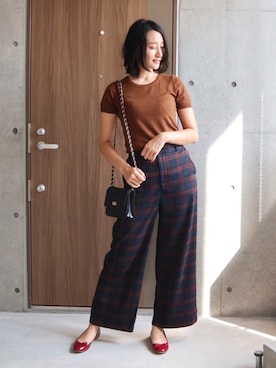 「PLAIN CLOTHING（プレーンクロージング）の【SALE!!プチプラ祭り】【14,500点突破】ダイヤ柄ステッチショルダーバッグ/ポシェット（ショルダーバッグ）」を使った、りなさん（レディース・166cm）の秋コーディネート