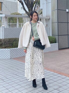 「ピスタチオ」｜「アイテム（ブルゾン）」を使った、りなさん（レディース・167cm）の冬コーディネート