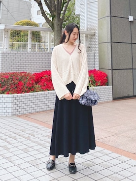 「透かし編みニット」｜りなさん（レディース・167cm）の春コーディネート