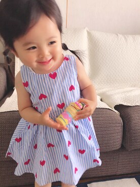 「Moujonjon（ムージョンジョン）のアイテム（ワンピース/ドレス）」を使った、mamaさん（キッズ・74cm）の夏コーディネート