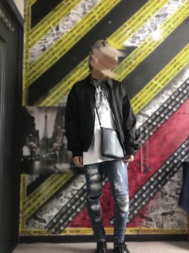 「unrelaxing（アンリラクシング）のアイテム（ブルゾン）」を使った、Suicide Wolfさん（メンズ・167cm）の夏コーディネート