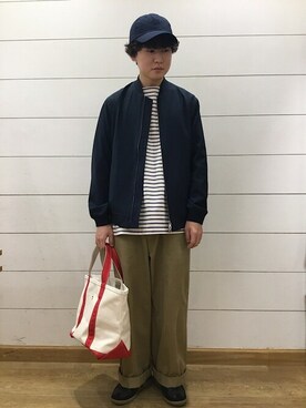 「アイテム（ブルゾン、ブルー系）」を使った、大羽賀さん（メンズ・164cm）の春コーディネート