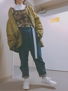 「アパレルスタッフ」｜「アイテム（ミリタリージャケット）」を使った、え む ゆさん（レディース・158cm）の冬コーディネート