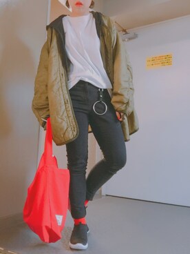「アパレルスタッフ」｜「アイテム（ミリタリージャケット）」を使った、え む ゆさん（レディース・158cm）の冬コーディネート