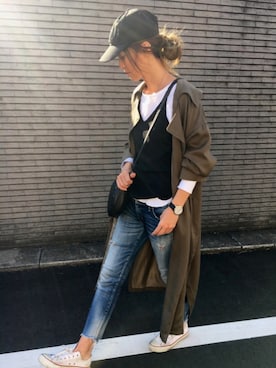 「Ungrid（アングリッド）のフレイドヘムストスリ（デニムパンツ）」を使った、yukoさん（レディース・168cm）の春コーディネート