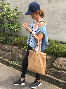 「ペーパーバッグ」｜「アイテム（キャップ）」を使った、yukoさん（レディース・168cm）の夏コーディネート