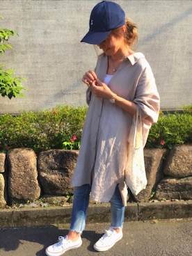 「リネンシャツ」｜「アイテム（その他アウター）」を使った、yukoさん（レディース・168cm）の夏コーディネート