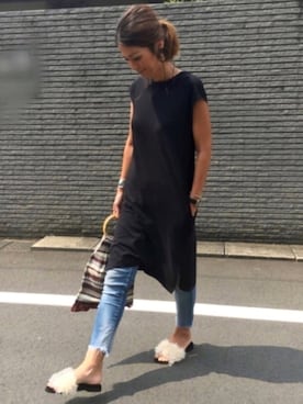 「Ungrid（アングリッド）のフレイドヘムストスリ（デニムパンツ）」を使った、yukoさん（レディース・168cm）の秋コーディネート