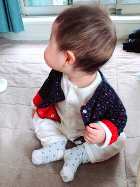 「PETIT BATEAU（プチバトー）のアイテム（その他アウター）」を使った、riiiさん（キッズ・60cm）の春コーディネート
