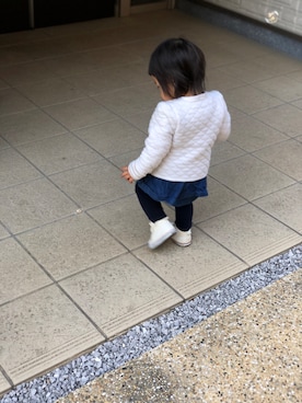 「PETIT BATEAU（プチバトー）のアイテム（ノーカラージャケット）」を使った、riiiさん（キッズ・60cm）の春コーディネート