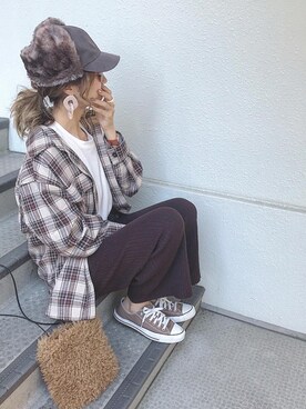 「Aunt Marie's（アントマリーズ）のチェックCPOビッグシャツ / AUNT MARIE'S × WEARISTA YUKI（シャツ/ブラウス）」を使った、mikippeさん（レディース・168cm）の秋コーディネート