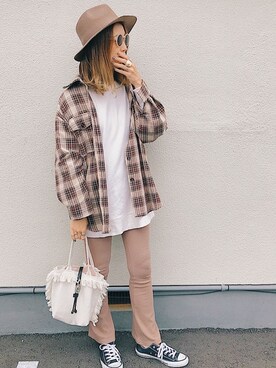 「Aunt Marie's（アントマリーズ）のチェックCPOビッグシャツ / AUNT MARIE'S × WEARISTA YUKI（シャツ/ブラウス）」を使った、mikippeさん（レディース・168cm）の冬コーディネート