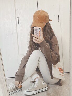 「via j（ヴィアジェイ）のアイテム（キャップ）」を使った、mikippeさん（レディース・168cm）の春コーディネート