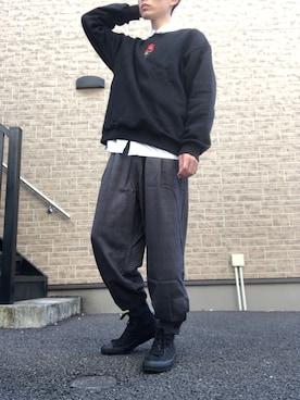 「アイテム（スウェット）」を使った、亮輔さん（メンズ・181cm・30代）の秋コーディネート