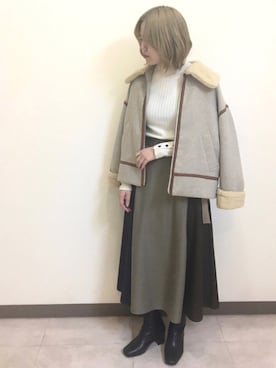 「POU DOU DOU（プードゥドゥ）のアイテム（ブルゾン）」を使った、いしざわさん（レディース・158cm）の冬コーディネート