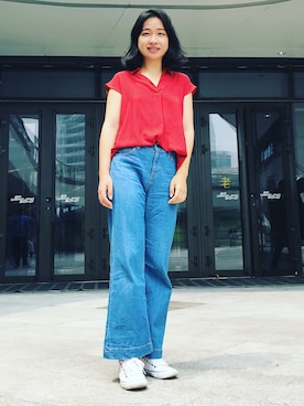 「Ray BEAMS（レイビームス）のRay BEAMS / ストレッチ デニム バギー パンツ（デニムパンツ）」を使った、stellaさん（レディース・169cm）の夏コーディネート