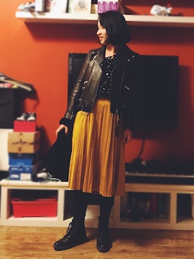 「SLOBE IENA」｜「アイテム（ライダースジャケット）」を使った、stellaさん（レディース・169cm）の冬コーディネート