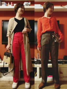 「red」｜「アイテム（トレンチコート）」を使った、stellaさん（レディース・169cm）の秋コーディネート