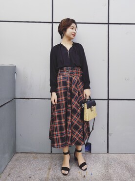 「Ameri（アメリ）のアイテム（かごバッグ）」を使った、stellaさん（レディース・169cm）の秋コーディネート