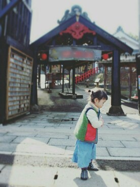 「アイテム（ダウンベスト、その他）」を使った、irukさん（キッズ・90cm）の冬コーディネート