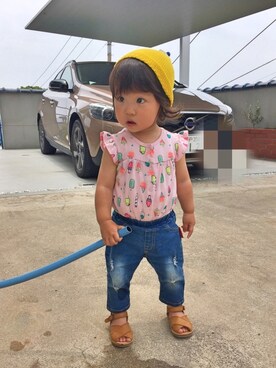 「PEEP ZOOMのアイテム（サンダル）」を使った、jasmineさん（キッズ・90cm）の夏コーディネート