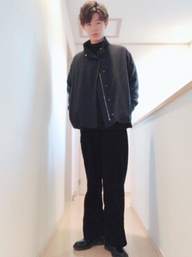 「真っ黒コーデ」｜「アイテム（ブルゾン）」を使った、だーーれんさん（メンズ・179cm）の冬コーディネート