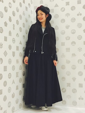 「グラミチ」｜「アイテム（ライダースジャケット）」を使った、MIYAさん（レディース・159cm）の冬コーディネート