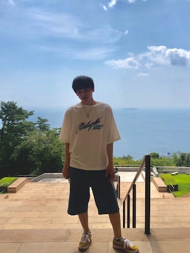 「MYne（マイン）のアイテム（シューズ）」を使った、マオさん（メンズ・175cm）の夏コーディネート