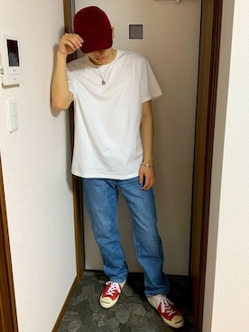 「MYne（マイン）のアイテム（キャップ）」を使った、マオさん（メンズ・175cm）の春コーディネート