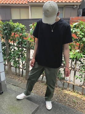 「MYne（マイン）のアイテム（キャップ）」を使った、マオさん（メンズ・175cm）の夏コーディネート