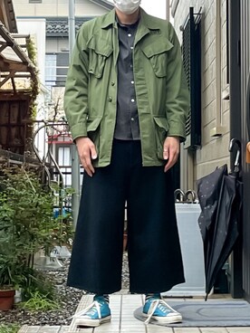 「handmade」｜「アイテム（ミリタリージャケット）」を使った、kazuhoさん（メンズ・164cm）の春コーディネート