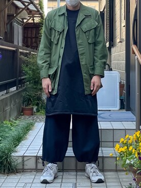 「handmade」｜「アイテム（ミリタリージャケット）」を使った、kazuhoさん（メンズ・164cm）の春コーディネート