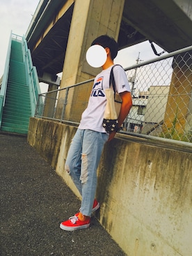 「赤い靴」｜「アイテム（シューズ）」を使った、Yutaさん（メンズ・180cm）の夏コーディネート