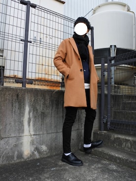 「キャメル」｜「アイテム（デニムジャケット）」を使った、Yutaさん（メンズ・180cm）の冬コーディネート