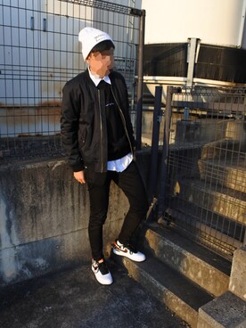 「AIR FORCE 1」｜「アイテム（MA-1）」を使った、Yutaさん（メンズ・180cm）の冬コーディネート