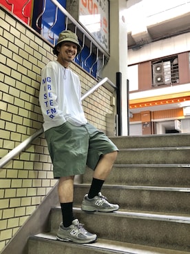 「ABU GARCIA（アブ・ガルシア）のアイテム（ハット）」を使った、おまつさん（メンズ・176cm）の夏コーディネート