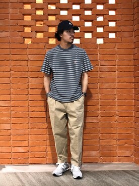 「DANTON（ダントン）のアイテム（Tシャツ/カットソー、ブルー系）」を使った、おまつさん（メンズ・176cm）の夏コーディネート