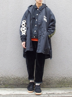 「白ソックス」｜「アイテム（モッズコート）」を使った、秦翔平さん（メンズ・180cm）の冬コーディネート