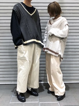 「アイテム（ベスト）」を使った、秦翔平さん（メンズ・180cm）の秋コーディネート