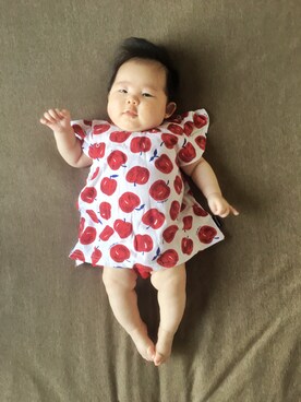 「Moujonjon（ムージョンジョン）のアイテム（ママ＆ベビー）」を使った、ちよさん（キッズ・60cm）の夏コーディネート