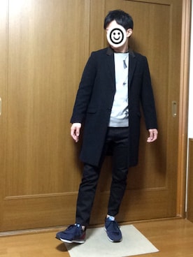 「And A（アンドエー）のアイテム（チェスターコート）」を使った、1daiさん（メンズ・165cm）の冬コーディネート