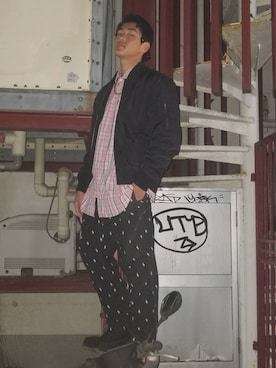 「アイテム（MA-1）」を使った、ma-ruさん（メンズ・175cm・10代）の春コーディネート