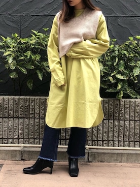 「シャツワンピ」｜岡部優花さん（レディース・159cm）の秋コーディネート