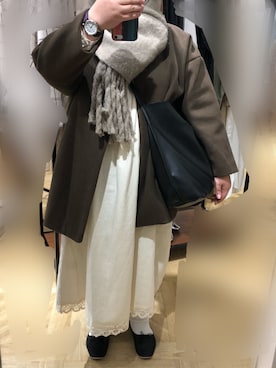 「coca（coca）（コカ）のアイテム（ノーカラージャケット）」を使った、ぁゅさん（レディース・154cm）の冬コーディネート