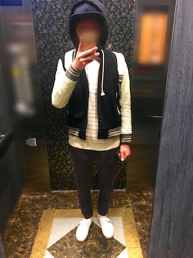 「ピクニック」｜「アイテム（スタジャン）」を使った、フーファイ君さん（メンズ・179cm）の冬コーディネート