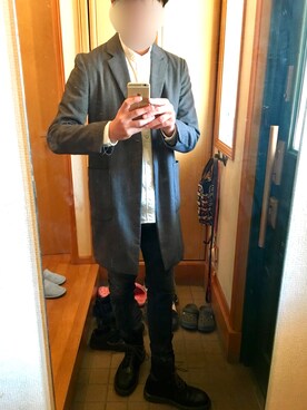 「N.HOOLYWOOD（N.ハリウッド）のアイテム（チェスターコート）」を使った、フーファイ君さん（メンズ・179cm）の秋コーディネート