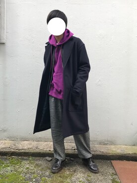 「オーバーコート」｜「アイテム（ライダースジャケット）」を使った、たくたんさん（メンズ・163cm）の冬コーディネート