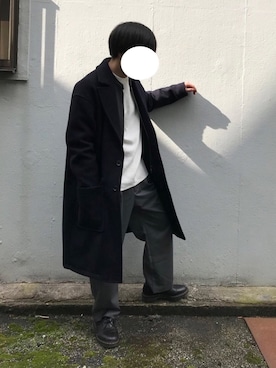 「オーバーコート」｜「アイテム（ライダースジャケット）」を使った、たくたんさん（メンズ・163cm）の冬コーディネート