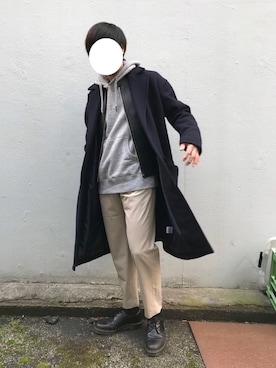 「オーバーコート」｜「アイテム（ライダースジャケット）」を使った、たくたんさん（メンズ・163cm）の冬コーディネート